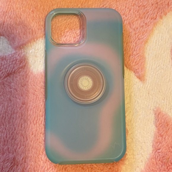 iPhone 14 Popsocket Case Ombré Pink and Blue Swirl Cotton Candy - Picture 1 of 3